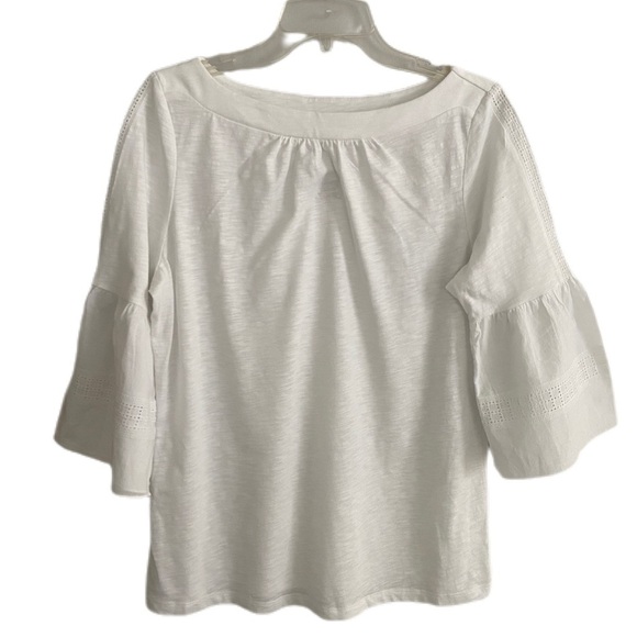 St. John's Bay White Boatneck Knit Top with 3/4 Eyelet Bell Sleeves Size Medium - Picture 1 of 8